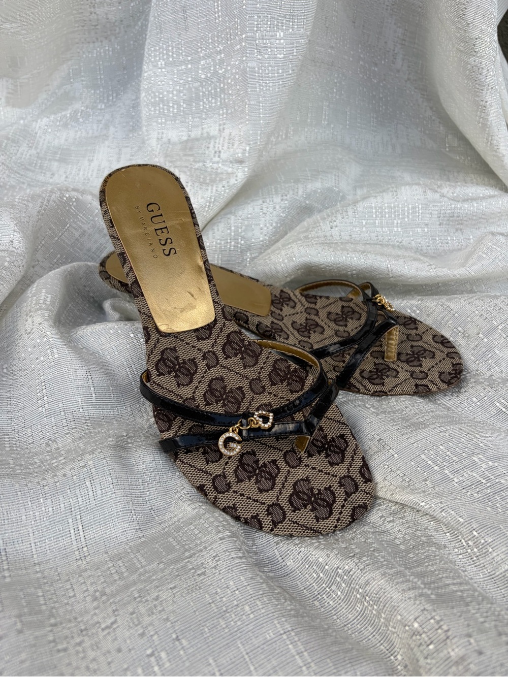 GUESS Brown Logo Slide Sandals with Black Trim